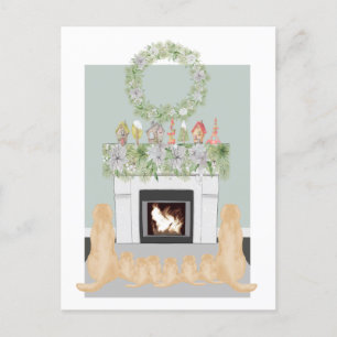 Julens Gult Labrador Hund Fireplace Scene Helg Vykort