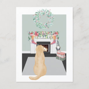 Julens Gult Labrador Hund Fireplace Scene Helg Vykort