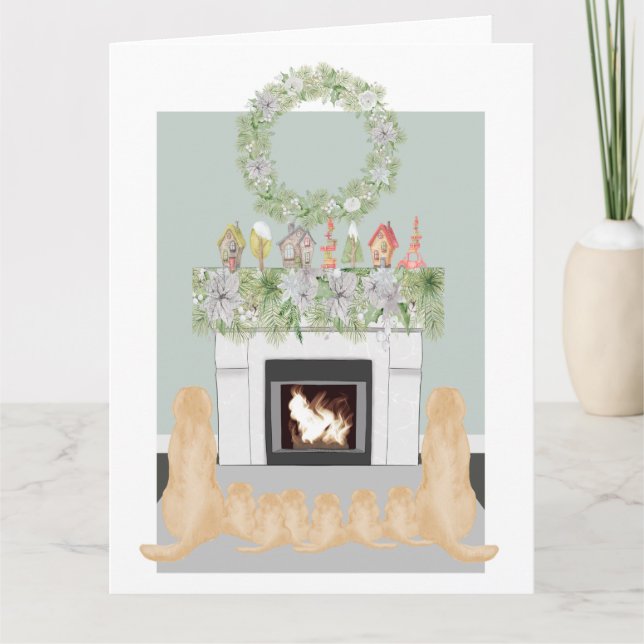 Julens Gult Labrador Hund Fireplace Scene Kort (Framsida)