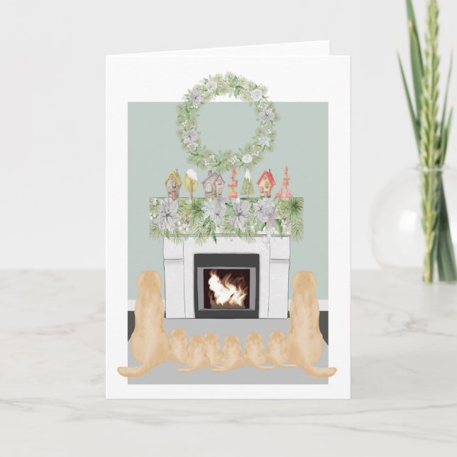 Julens Gult Labrador Hund Fireplace Scene Kort (Framsida)