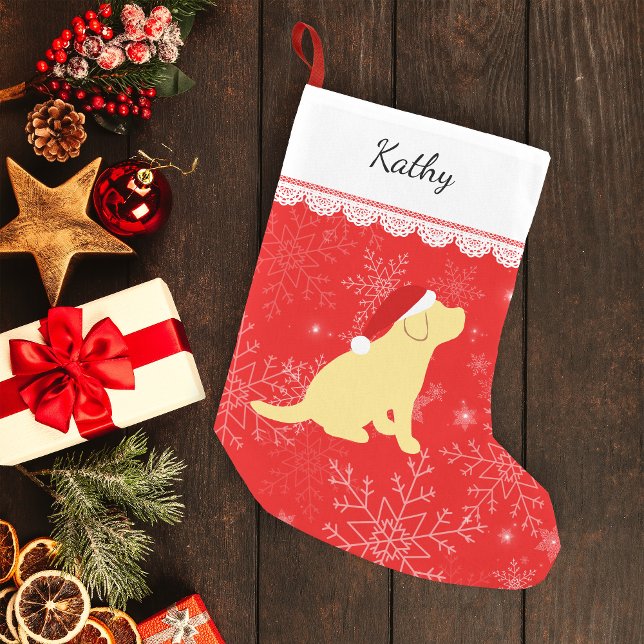 Julens Gult Labrador Puppy Stocking Liten Julstrumpa (Personalized Yellow Labrador Puppy Silhouette Christmas Stocking for Yellow Labrador Owners.)