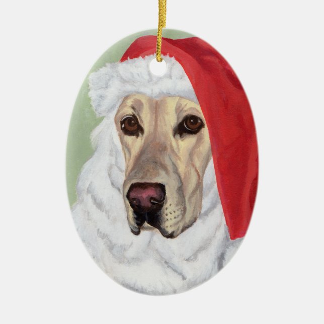 Julens Gult Labrador Santa Oval Ornament (Framsidan)