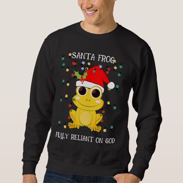 Julens Gult SANTA FROG Unisex Lång Ärmad Tröja (Framsida)