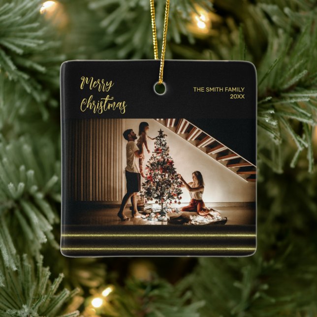 Julens gyllene rand keramiska Square Ornament (Träd)
