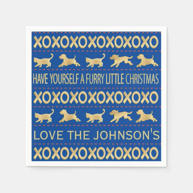 Julens Hårig Navy och Guld Pappersservett (Framsidan)