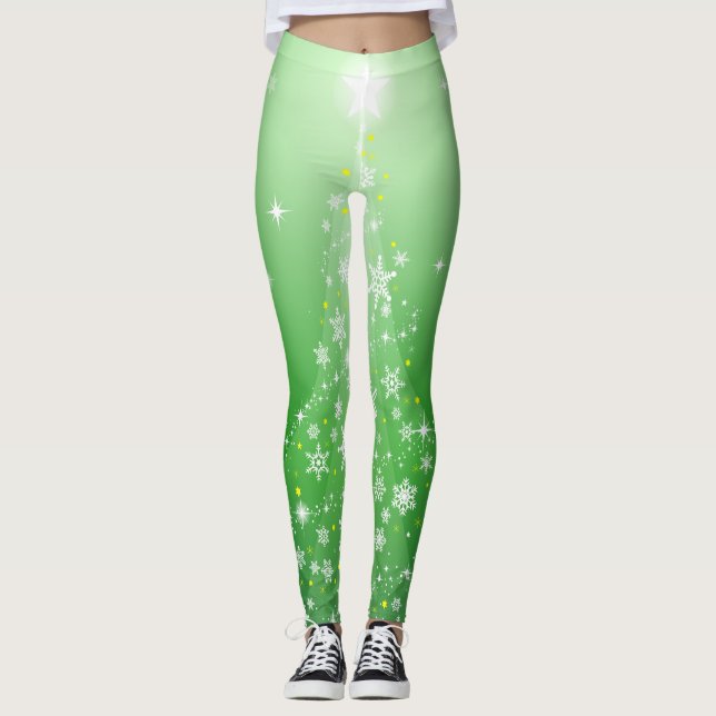 Julens Helgdag Aesthetic Shining Star Grönt Leggings (Framsida)