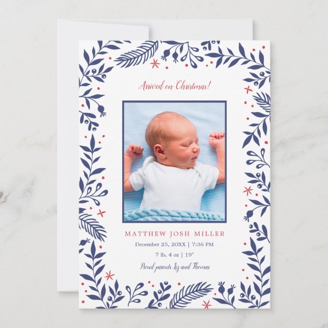 Julens Helgdag Birth-meddelande Julkort (Framsida)