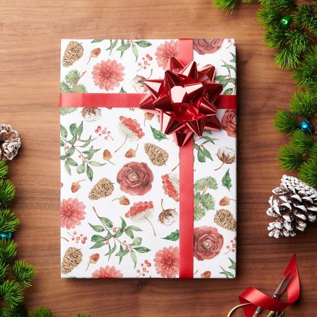 Julens Helgdag Blommigt Presentpapper (Christmas Holiday Floral Wrapping Paper
)