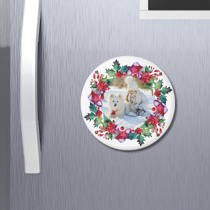Julens Helgdag Blommigt Utandning Foto Magnet