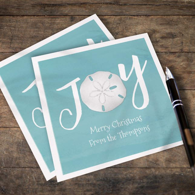 Julens Helgdag Elegant Beach Turcoise Coastal Pappersservett (Holiday Christmas Joy Sand dollar cocktail napkins)