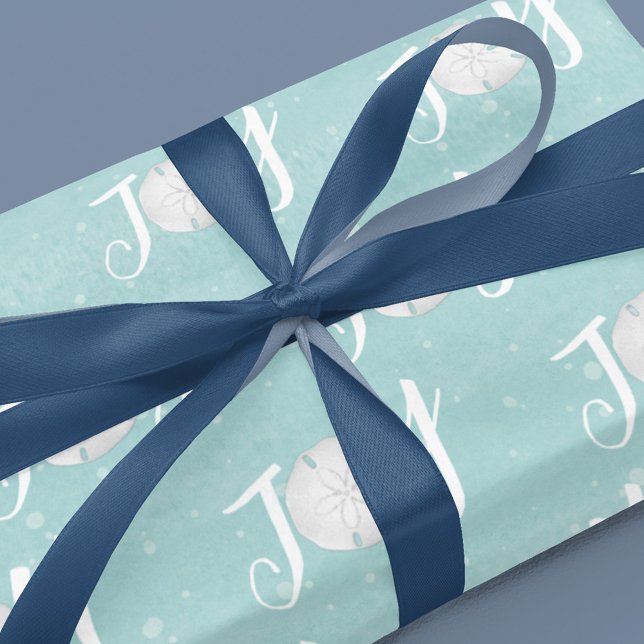Julens Helgdag Elegant Beach Turcoise Coastal Presentpapper (Christmas Holiday Joy typography wrapping paper. )