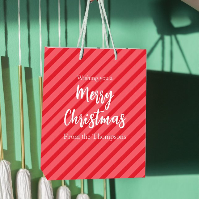 Julens Helgdag enkel röd, minimalistisk ljus (Merry Christmas whimsical striped holiday custom gift bag)