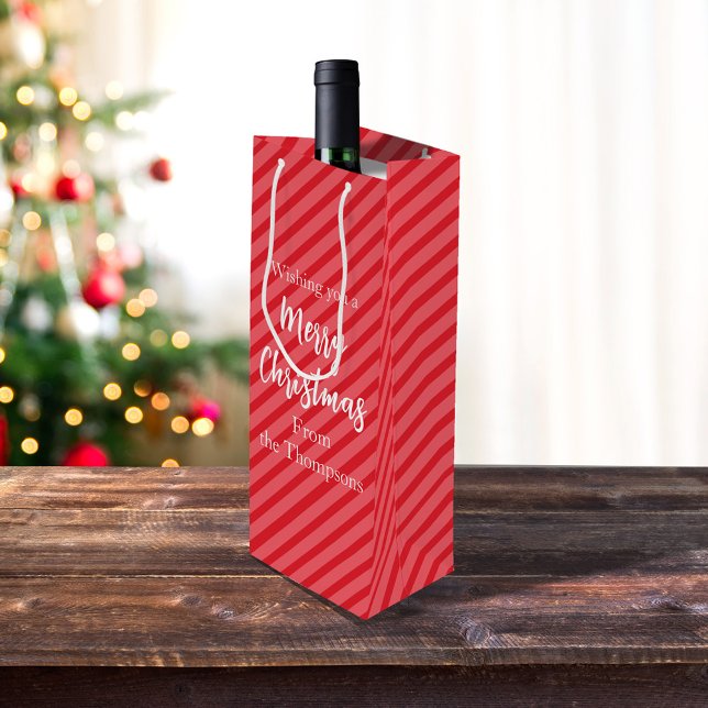 Julens Helgdag enkel röd, minimalistisk ljus (Merry Christmas red striped wine custom gift bag)