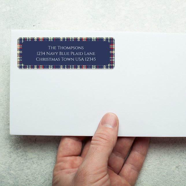 Julens Helgdag Enkelt marint blått pingsten Returadress Etikett (Simple Navy blue, red, and green plaid pattern return address label. )