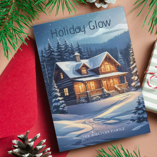 Julens Helgdag Glow Cabin Snowy Träd & Ljus Julkort