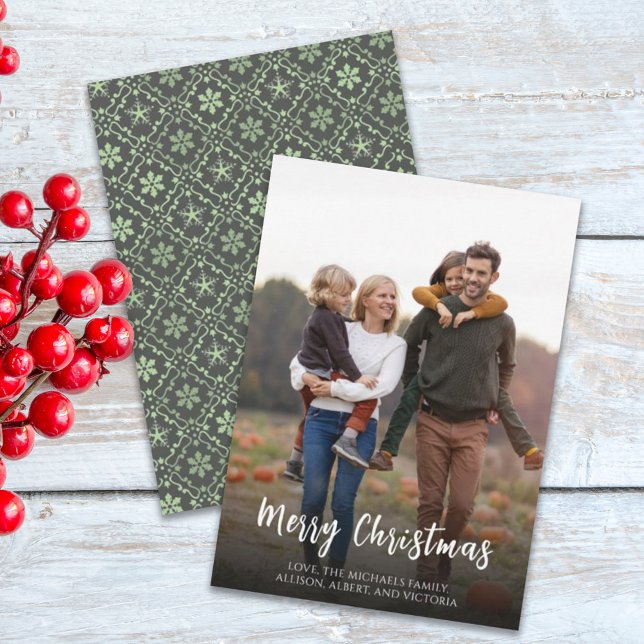 Julens Helgdag Grönt Snowflake Elegant Mönster Julkort (Skapare uppladdad)