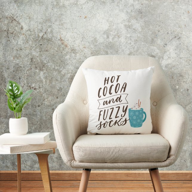 Julens Helgdag Hett Cocoa Fuzzy Socks Typography Kudde (Christmas Holiday Hot Cocoa Fuzzy Socks Typography Throw Pillow)