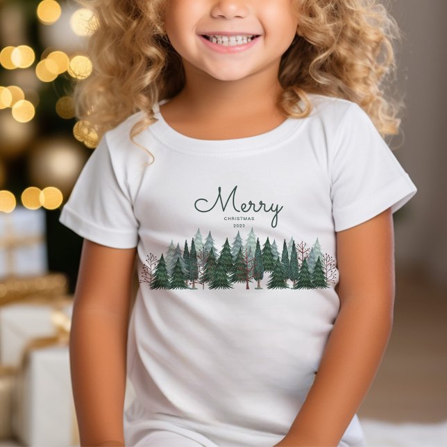 Julens Helgdag i Rustik grönt gräs träd T Shirt (Rustic green pine trees Christmas Holiday T-Shirt)