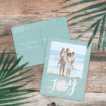Julens Helgdag Joy Photo Simple Beach Budget Helg Vykort<br><div class="desc">Den här designen har julens moderna helgdag,  ny enkel,  nutida,  tropisk semesterbild från nautiska stranden,  familjeterritox från bild 1 och tropism från dollarkusten,  havslivets turkos teal från havs,  trendigets snyggt,  unik typograftext,  typsnitt för nyans i kalligrafi,  modernt helgdag-öminimalistiskt,  julfotkort från hälsning.</div>