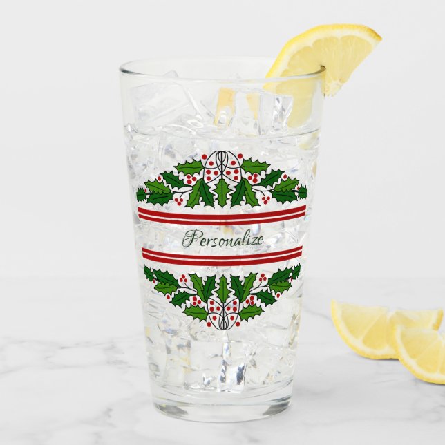Julens Helgdag Julafton Holly Personlig Glaskopp (Bakside Is)