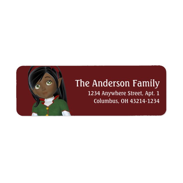 Julens Helgdag Mörk Skin Elf - Jul Returadress Etikett (Framsidan)