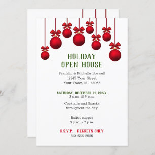 Julens Helgdag Open House Red Ornaments Inbjudningar