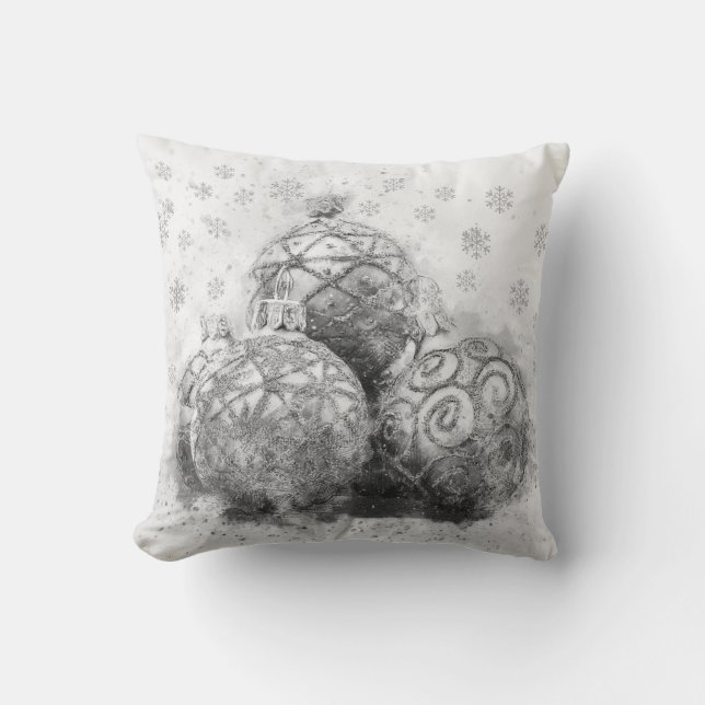 Julens Helgdag Ornaments Black & White Kudde (Framsida)