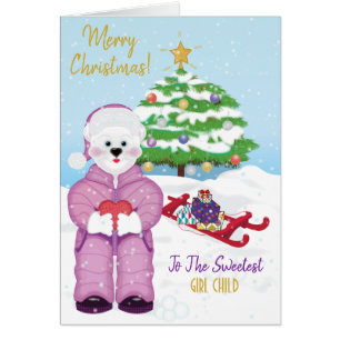 Julens Helgdag Polar Bear Girl Hälsningskort