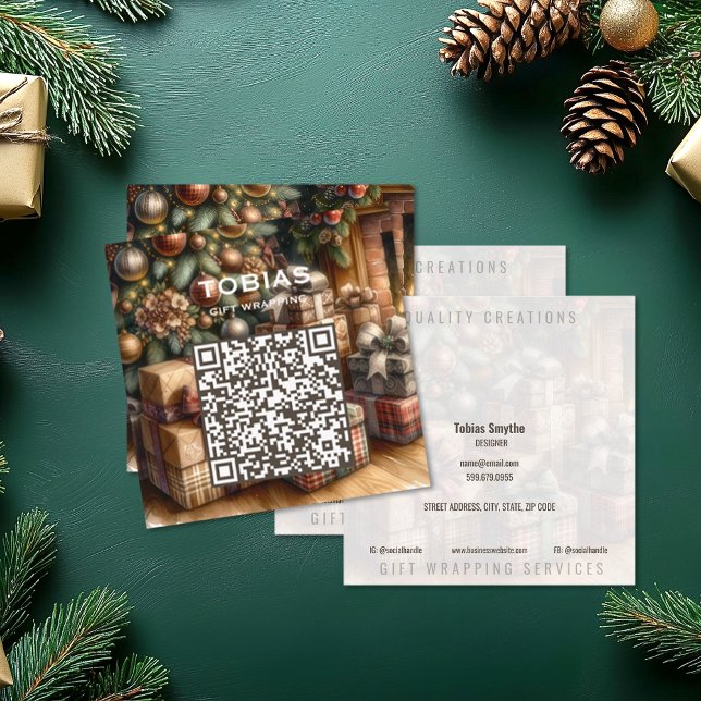 Julens Helgdag QR-kodruta, Affärskort Fyrkantigt Visitkort (Christmas Holiday QR Code Square Business Cards (front and back))