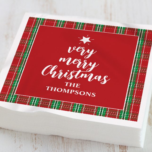 Julens Helgdag Red Grönt Helgdag Play Cute Pappersservett (Cute red and green plaid Christmas napkins with festive holiday table design.)