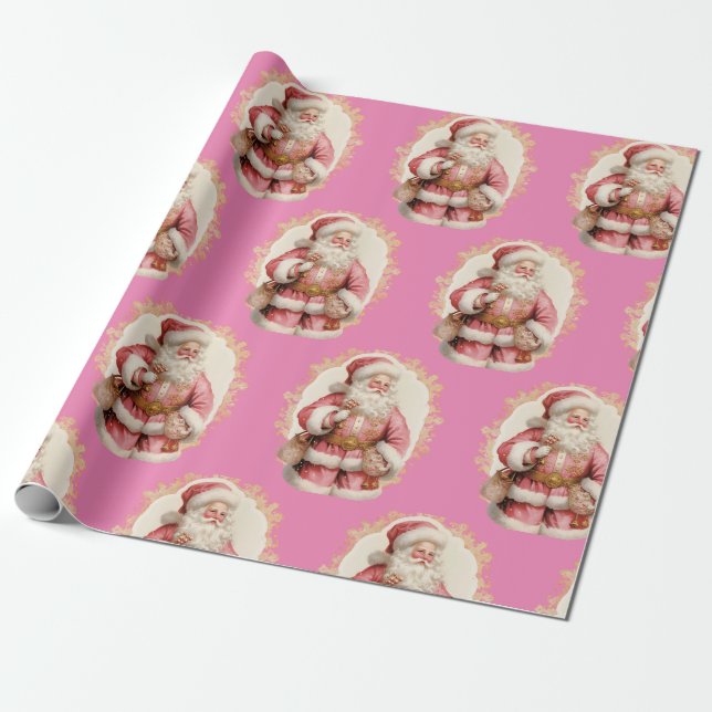 Julens Helgdag Rosa Jultomten Wrapping Papper Presentpapper (Utrullad)