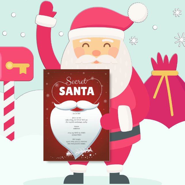 Julens Helgdag Secret Santa Red Gift Exchange Inbjudningar (Office Family Christmas Holiday Secret Santa Red Gift Exchange Invitation)