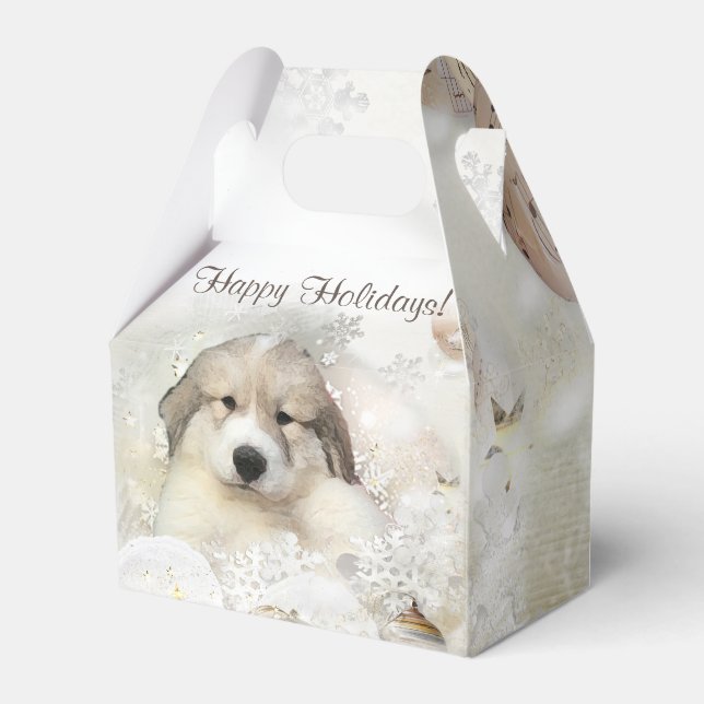 Julens Helgdag Underbar Pyrenéers Valp Vattenfärg Presentaskar (Framsidan Sidan)