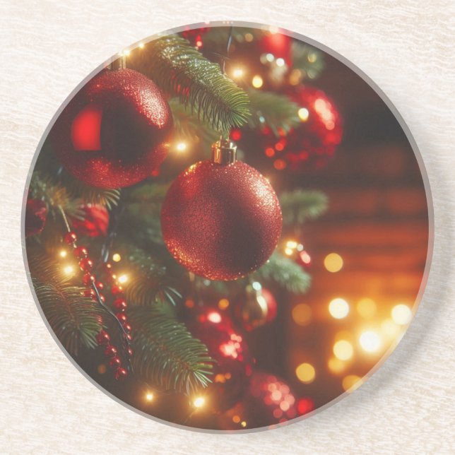 Julens Helgdag Vintage Röda prydnadsföremål Underlägg (Framsidan)