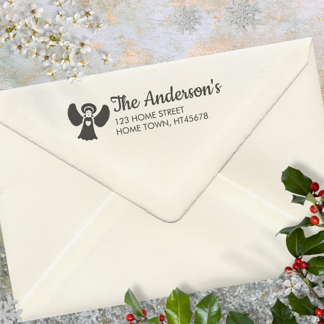 Julens Helgdagar Angel Namn Returadress Självfärgande Stämpel (Christmas Holidays Angel Name Return Address Self-inking Stamp)
