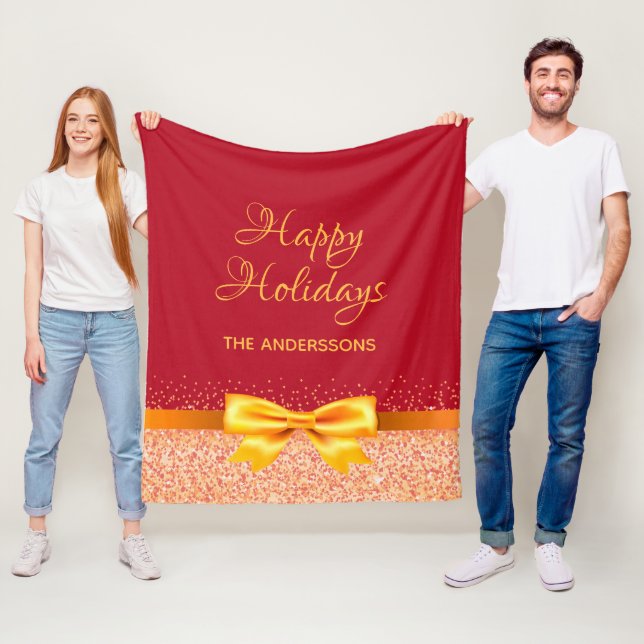 Julens Helgdagar bugar ribbon ro guld röd Fleecefilt (På plats)