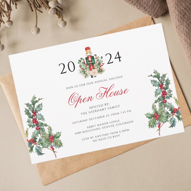 Julens Helgdagar Nutcracker Open House Inbjudningar (Christmas Open House Nutcracker Botanical Invitation)