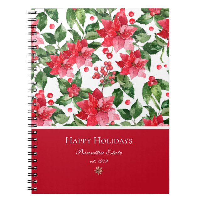 Julens Helgdagar Personlig Poinsettia Mönster Anteckningsbok (Framsidan)