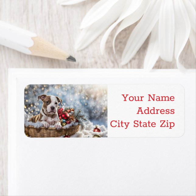 Julens Helgdagar Retur Etiketter Pitbull Puppy Returadress Etikett (Insitu)