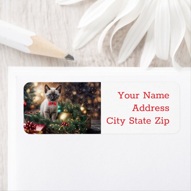 Julens Helgdagar Returetiketter Cute Kitten Returadress Etikett (Insitu)