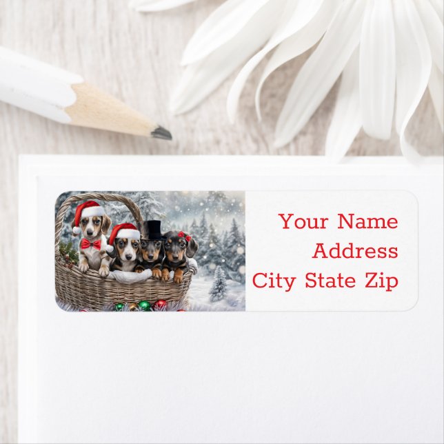 Julens Helgdagar Returetiketter Dachshund Puppies Returadress Etikett (Insitu)
