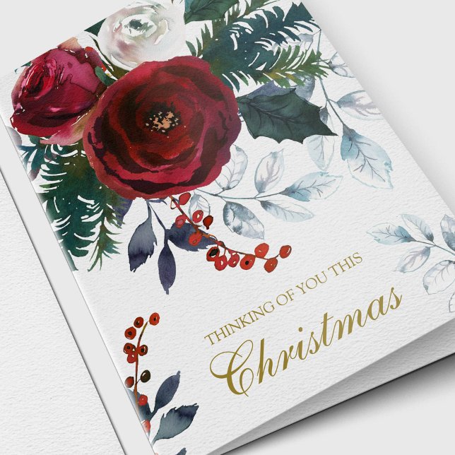 Julens Helgdagskort Sympati | Ni tänker er Helgkort (Christmas Watercolor Roses Thinking of You Remembrance Memorial Sympathy Cards)