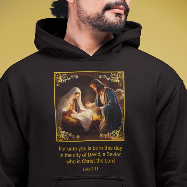 Julens Heliga Familj Religiösa Luke 2:11 Hoodie (Skapare uppladdad)