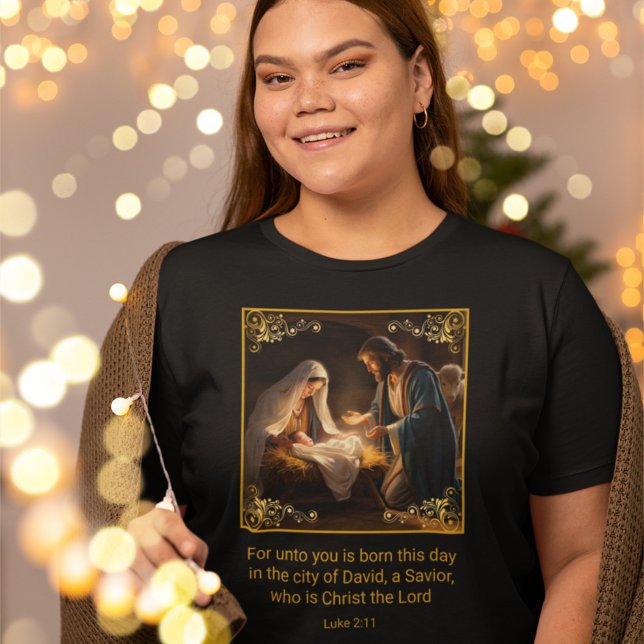 Julens Heliga Familj Religiösa Luke 2:11 T Shirt (Skapare uppladdad)