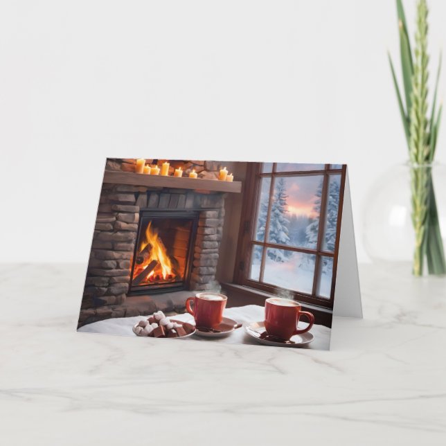 Julens Hett Chocolate by Fireplace Helgkort (Framsida)