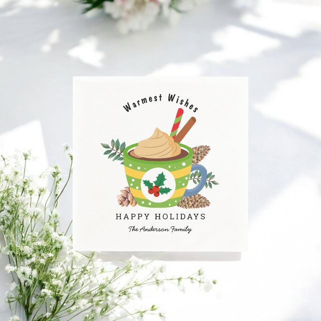 Julens Hett Chocolate Kopp Grönt White Pappersservett (Skapare uppladdad)