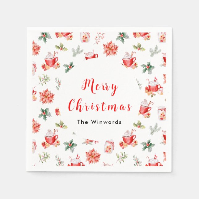 Julens Hett Kakao och Red Poinsettias Pappersservett (Framsidan)