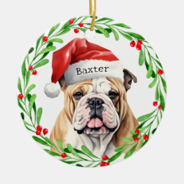 Julens Hund English Bulldog Breed Santa Helgdag Julgransprydnad Keramik