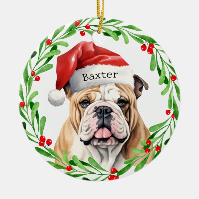 Julens Hund English Bulldog Breed Santa Helgdag Julgransprydnad Keramik (Framsidan)