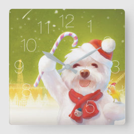 Julens Hund i Santa Hat Fyrkantig Klocka